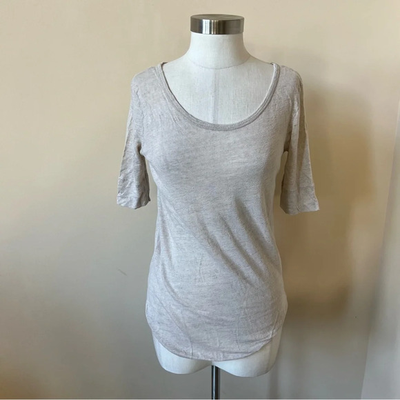 Annie Bing linen open scoop neck short sleeve tee t-shirt top 26221 - Picture 3 of 11